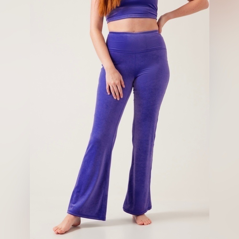 NEW Athleta Elation Velvet Flare Pant Noble‎ Blue Purple S Yoga Athletic Casual